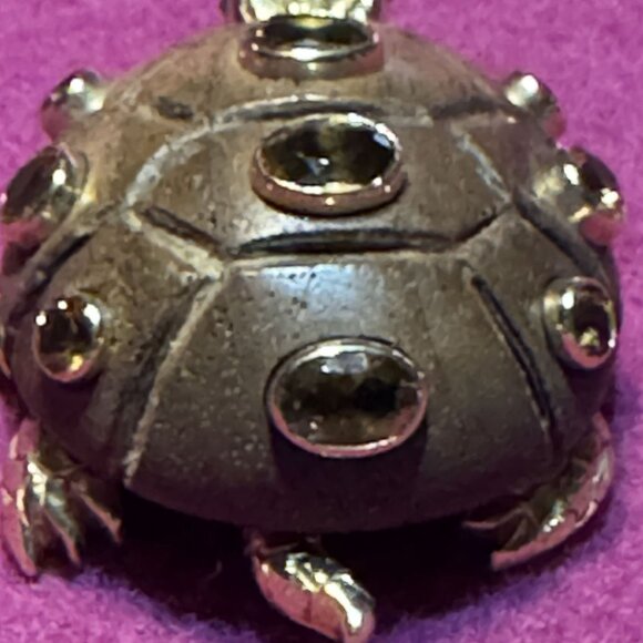 Vintage 14K Gold Turtle Brooch With Citrine Accents Petrified Wood Shell 2" X 1 - Picture 3 of 8